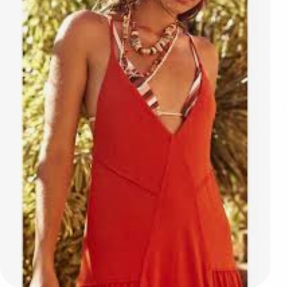 FREE PEOPLE CROSS BACK MAXI DRESS MEDIUM AND LARGE RED BRICK - Picture 3 of 6